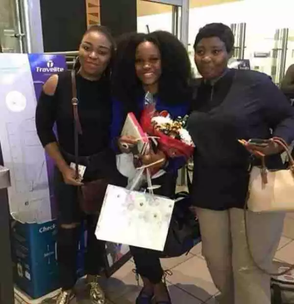 BBNaija: CeeC Pictured With Her Fans At The Airport In South Africa